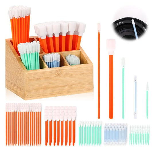 250 Pcs Foam Cleaning Swab Kit 5 Types Lint-Free Foam Swab Sticks with Storage Box Micro Cleaning Sponge Tip Swabs for Electronics Printer Cameras Optical Lenses Equipment Gun Automotive Detailing