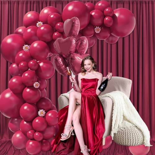 10ft x 7ft Burgundy Backdrop Curtains for Parties, Fabric Satin Background Curtain with Rod Pockets for Weddings, Birthday, Baby Shower, Photography, Graduation Party Backdrop Drapes, 2 Panels - color: Burgundy