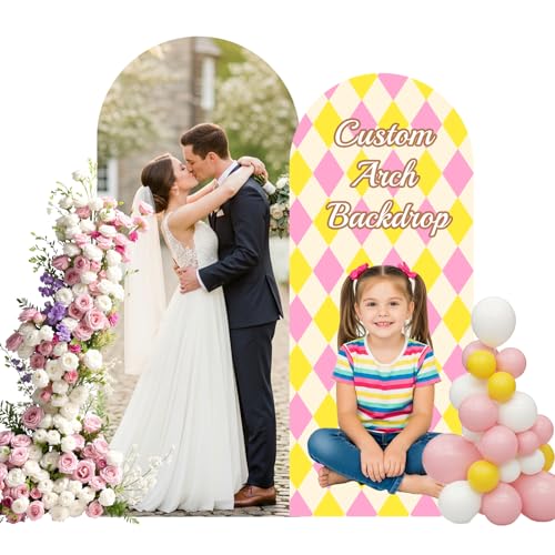 Custom Arch Backdrop Standee with Back Stand, Personalized Photo Cardboard Cutout Customized Background Board for Birthday Party, Wedding Graduation & Event Decor, 1-8 FT Tall