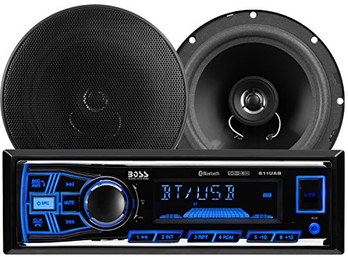 BOSS Audio Systems 638BCK Car Stereo Package – Single Din, Bluetooth, No CD DVD Player, AM/FM Radio Receiver, USB, 6.5 Inch 2 Way Full Range Speakers - style: 611UAB + 2 Speaker Package