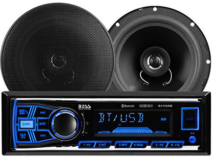 BOSS Audio Systems 638BCK Car Stereo Package – Single Din, Bluetooth, No CD DVD Player, AM/FM Radio Receiver, USB, 6.5 Inch 2 Way Full Range Speakers - style: 611UAB + 2 Speaker Package