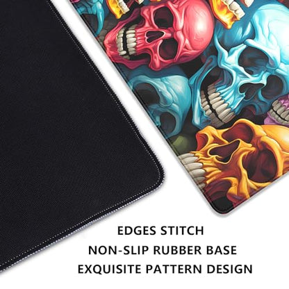 Scary Skeleton Mouse Pad Desk Pad,Colourful Skull Extended Gaming Mouse Mat with Stitched Edges Non-Slip Waterproof Rubber Base Mous Mat for Office Home Game Desk Pad(27.5X11.8 in) - color: Scary Skull Skeleton