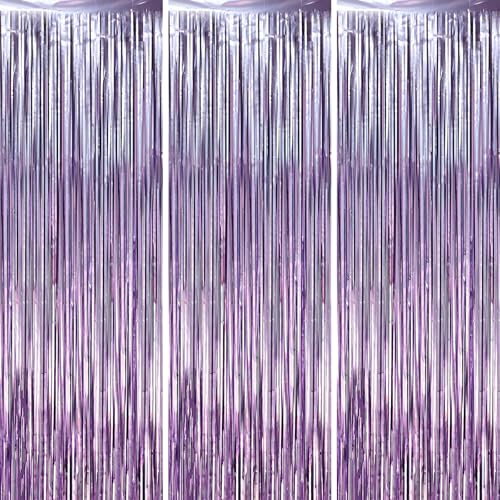 Voircoloria 3.3 x 6.6 ft Foil Fringe Backdrop Curtains, Tinsel Streamers Party Decorations, Fringe Backdrop for Birthday, Baby Shower, Gender Reveal, Graduation (3, Light Purple) - color: Light Purple