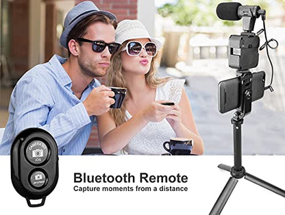 Selfie Stick Tripod Vlogging Kit for All Smartphones iPhone, Android w/LED Light, Rotating Phone Mount, Microphone, Bluetooth Remote, Hard Case for Live Stream, YouTube, Instagram TikTok