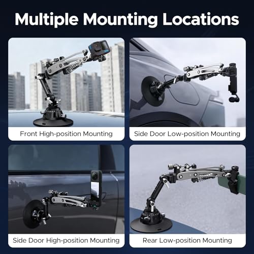 EMART Shock Absorber Arm Car Camera Mount for Action Camera, Featuring 6" Vacuum Car Suction Cup, Qick Release NATO Rail, Hydraulic Boom Arm Compatible with DJI Osmo Pocket 3, Insta360, GoPro, iPhone - size: 6 inch Shock Absorber Arm