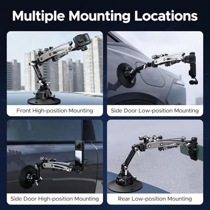EMART Shock Absorber Arm Car Camera Mount for Action Camera, Featuring 6" Vacuum Car Suction Cup, Qick Release NATO Rail, Hydraulic Boom Arm Compatible with DJI Osmo Pocket 3, Insta360, GoPro, iPhone - size: 6 inch Shock Absorber Arm