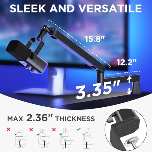 InnoGear 2026 Upgraded Microphone Boom Arm, Magnetic Cable Management Low Profile Mic Stand 360° Rotatable Desk Mount for Fifine AM8 K669B Blue Yeti HyperX QuadCast SoloCast AT2020, Black - color: Black, style: Low Profile Mic Arm