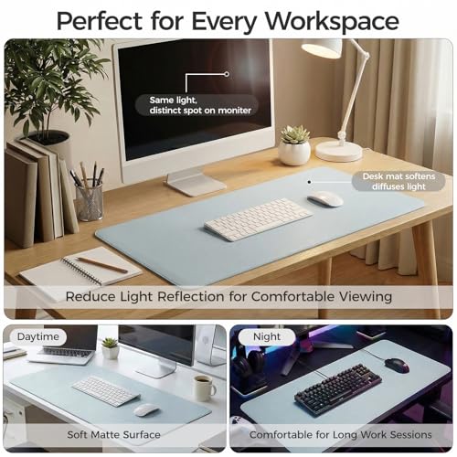 Silicone Desk Mat for Minimal, Creative, Vanity Desk – Reduces Glare, Comfortable Viewing – Writable, Non-Slip, Waterproof, Roll-Up – Food-Grade Platinum-Cured Silicone, Gift Tube（Mist Blue） - color: Mist Blue