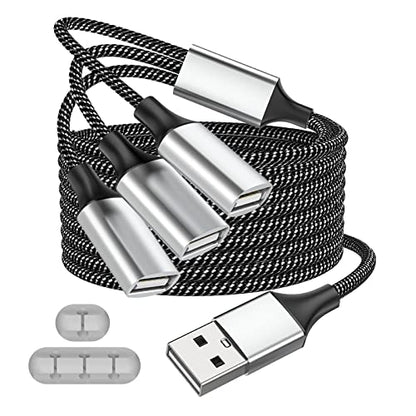 Fidioto USB Extension Cable, 4Ft Long USB Cable, USB Y Splitter 1 Male to 3 Female USBA Adapter Compatible with Webcam, Camera, Phone, hub, Mouse, Keyboard, Printer, Hard Drive, Headset, Xbox - style: 1 in 3 out-4ft