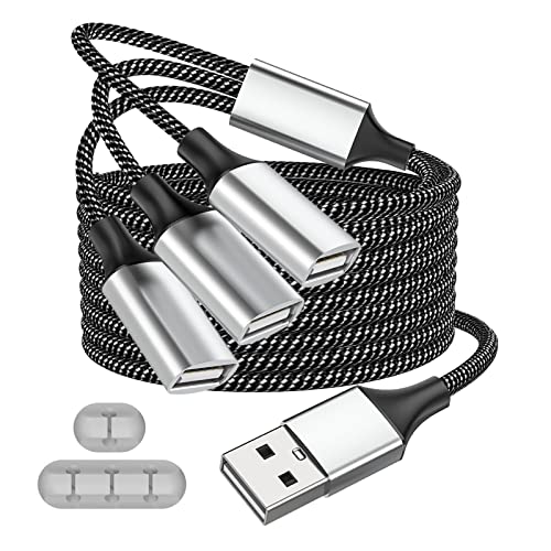 Fidioto 6.6Ft USB Cable - 1 Male to 3 Female Adapter Compatible with Webcam, Camera, Phone, USB Hub, Mouse, Keyboard, Printer, Hard Drive, Headset, Xbox - style: 1 in 3 out-6.6ft