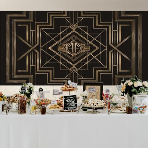 20x10ft Theme Backdrops for Photography Black and Golden Retro Texture Background Luxury Party Crazy Carnival Happy Birthday Party Portrait Booth Photo Studio Video Shooting Props - size: 20x10ft