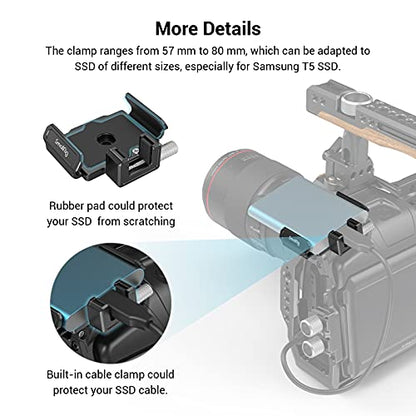 SmallRig Universal SSD Mount for Samsung T5/T7, for SanDisk | External SSD Mounts, for Samsung T5/T7, for SanDisk SSD T5/T7, Compatible Cage for BMPCC 6K Pro