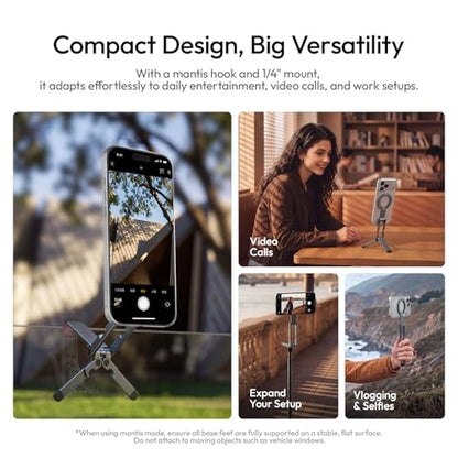 Ulanzi MA62 Magnetic Phone Tripod for MagSafe, Aluminum Pocket Tripod with Hidden Hook & 1/4" Screw Hole, Foldable Magnetic Phone Stand for iPhone 17/16/15/14 Pro Max, Travel & Vlog Daily Essentials