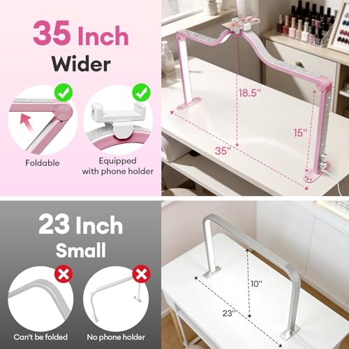 Arch Half Moon Light - Nail Lamp for Desk Foldable Nail Tech Light | Professional 34 inch 420 LED Beads Adjustable Brightness 3 Color Temperature for Manicure Crafting (Rose) - color: Rose