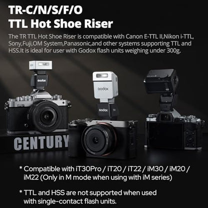 GODOX TR N TR-N TRN TTL Hot Shoe Riser for Godox Flash Nikon iT30Pro-N iT30ProN iT20-N iT22-N iT30Pro-N, Speedlight Extender to Reduce Lens Shadow for Camera Flash (TRN for Nikon)