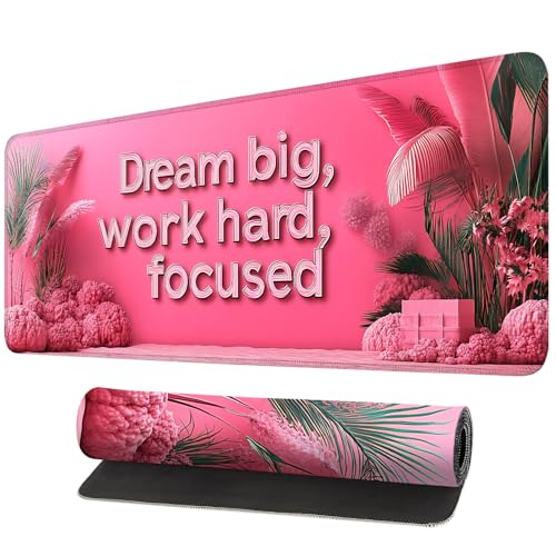 Large Mouse Pad, Pink Work Hard Desk Mat for Desktop, Women Girls Waterproof Gaming Mousepad, Computer Laptop Desk Accessories Protector Writing Pads for School Office Home(31.5" x 11.8") - color: Work Hard, size: 31.5" x 11.8"