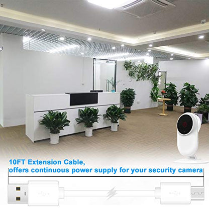 SCOVEE 2-Pack 10FT USB Power Extension Cable for Wyze Cam,WyzeCam Pan,YI Home Camera,Nest-Cam Indoor,Oculus Go,Netvue,KasaCam,Furbo Dog,Blink,Flat USB to Micro USB Charging Cord for Wyze-Cam v3 v2
