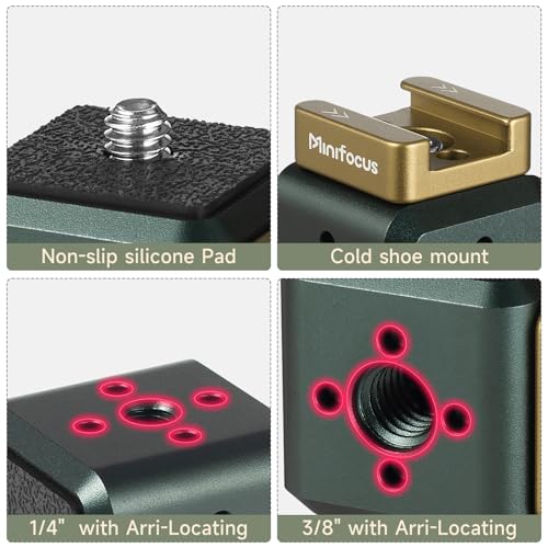 MINIFOCUS Multi-Hole Screws Adapter with Cold Shoe Mounts, Aluminum Thread Mounting Post/Block with 1/4'' & 3/8'' Thread Hole and Arri-locating Hole for Tripod, Magic Arm, Microphone, Camera Cage