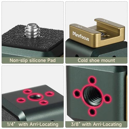 MINIFOCUS Multi-Hole Screws Adapter with Cold Shoe Mounts, Aluminum Thread Mounting Post/Block with 1/4'' & 3/8'' Thread Hole and Arri-locating Hole for Tripod, Magic Arm, Microphone, Camera Cage