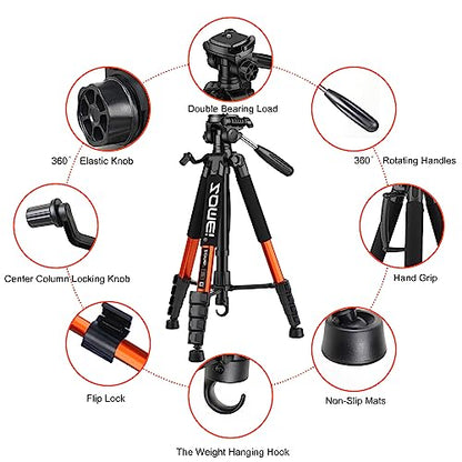 Tripod Camera Tripods, 74" Heavy Duty Tall Camera Stand Tripod with Phone Holder, Compatible with DSLR Cameras,Cell Phones,Projector,Webcam,Spotting Scopes(Orange) - color: Orange