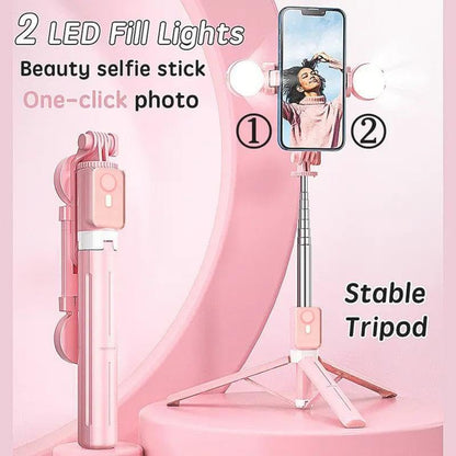 Selfie Stick Tripod with Light and Bluetooth Remote, 67" Extendable Mini Tripod Stand for iPhone Samsung Android, 6 in 1 Wireless Selfie Stick for TikTok YouTube Live Streaming(Pink) - color: Pink