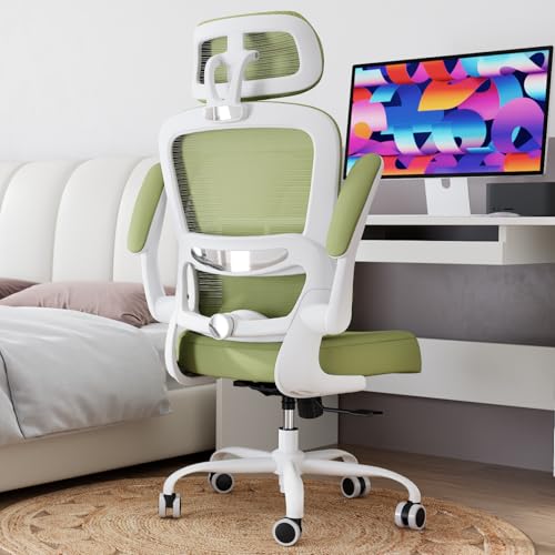 TRALT Office Chair Ergonomic Desk Chair, 330 LBS Home Mesh Office Desk Chairs with Wheels, Comfortable Gaming Chairs (1, Green) - color: Green