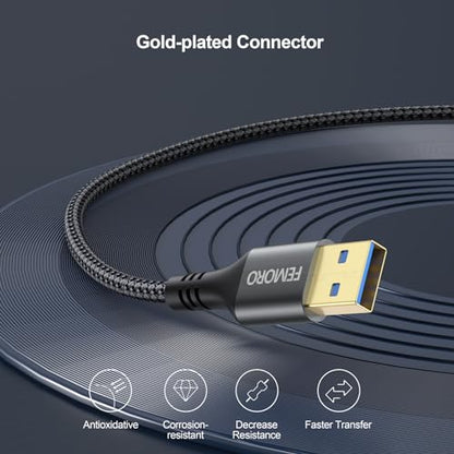 USB Extension Cable 3ft Pack of 2, Type A 3.0 5Gbps Data Transfer & 15W Charging Sync Extender Male to Female for Mouse Keyboard Computer Laptop TV Flash Drive Hub and More