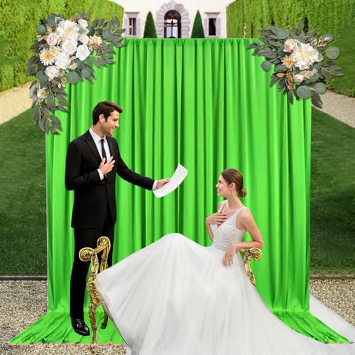 10ft x 7ft Emerald Green Backdrop Curtains for Parties, Fabric Satin Background Curtain with Rod Pockets for Weddings, Birthday, Baby Shower, Photography, Graduation Party Backdrop Drapes, 2 Panels - color: Emerald Green