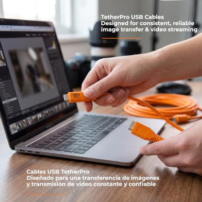 Tether Tools TetherPro USB-C to USB 3.0 Micro-B Cable | for Fast Transfer and Connection Between Camera and Computer | High Visibility Orange | 15 Feet (4.6 m)