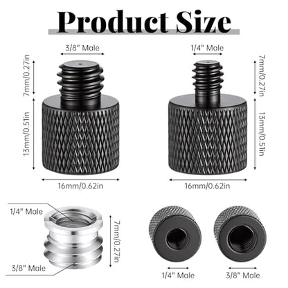 1/4 to 3/8 & 3/8 to 1/4 Camera Tripod Adapter, 4 Pack Double Head Stud Screw Thread Converter Male to Female Mounting Adapter for Camera, Monitor, Tripod, Mic Stand