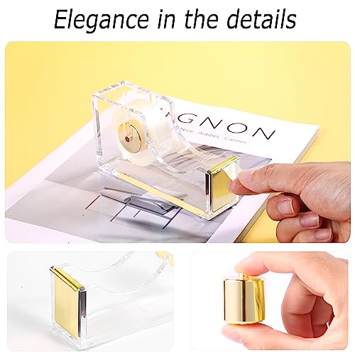 Famassi Gold Desk Accessories，Office Supplies Set Acrylic Stapler Set Staple Remover, Tape/Pen Holder, 2 Ballpoint Pen, Scissor, Binder/Paper Clips and 1000pcs Staples. - color: Gold