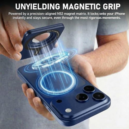 IST IDEA for Magsafe Tripod, Tripod for iPhone Lightweight Aluminum Alloy & Angle Adjustment & Strong Magnets iPhone Tripod Stand Compatible with 17/16/15/14/13/12 (Included Metal Ring) - color: Navy Blue