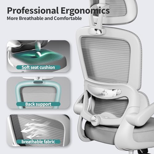 TRALT Office Chair Ergonomic Desk Chair, 330 LBS Home Mesh Office Desk Chairs with Wheels, Comfortable Gaming Chairs (1, Light Grey) - color: Light Grey