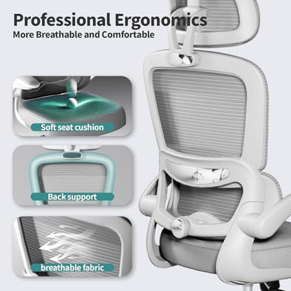 TRALT Office Chair Ergonomic Desk Chair, 330 LBS Home Mesh Office Desk Chairs with Wheels, Comfortable Gaming Chairs (1, Light Grey) - color: Light Grey