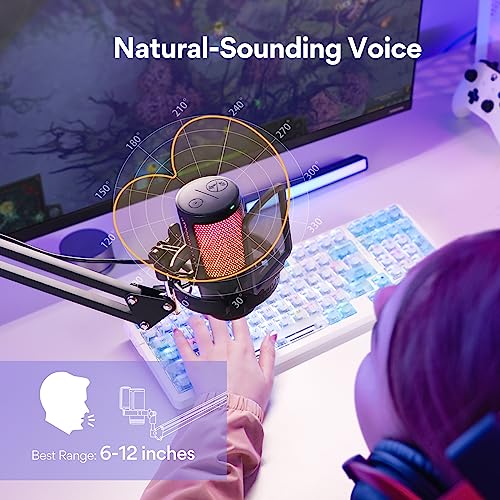 MAONO Gaming USB Microphone, Noise Cancellation Condenser mic with Mute, Gain, and Monitoring, Boom Arm for Streaming GamerWave DGM20S (Renewed)