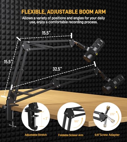 MAONO XLR Podcast Dynamic Microphone, Cardioid Studio Metal Mic with Boom Arm, Compatible with Audio Interface, Audio Mixer, Sound Card for Recording, Streaming, Vocal, Music, Voice Over-PD100S