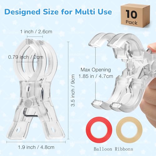 10 Pack Balloon Arch Clips Kit, 3.5" Heavy Duty Transparent Plastic Spring Clamp Holder, Clear Towel Clip for Backdrop Stand Birthday Wedding Decoration Craft Photography Studio (10, Clear)