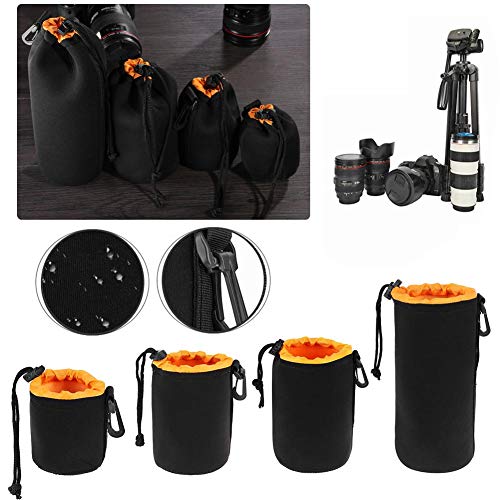 X-Large Camera Lens Pouch, Extra Large Thick Protective Neoprene Bag Storage Cover Case with Drawstring Design, Soft Plush Interior for Canon, for Nikon, for Sony DSLR Lenses (XL Size) - size: XL: 10cm x 25cm (D x H)