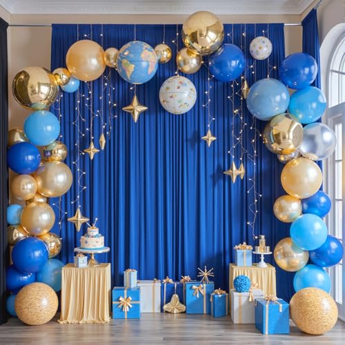 10ftx12ft Wrinkle Free Royal Blue Backdrop Curtain, 2 Panels 12FT Height Royal Blue Wedding Backdrop Drapes, Silky Polyester Back Drop Cloth for Birthday Photography Background Party - color: Royal blue, size: W5' x H12'(2 panels)