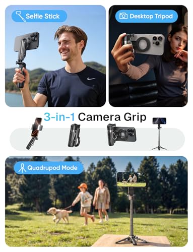 MAGIC JOHN Phone Tripod with 2 Selfie Light, Portable Pocket Size Selfie Stick for iPhone Magsafe, Selfie Stick with Detachable Remote Control for Photograph, Live Streaming, Video Recording