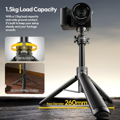 ULANZI MT90 Tripod Stand Vlog Handle Grip with Cka Quick Release w Ballhead w Cold Shoe, Camera Desktop Mini Tripod for GoPro, Insta360, DJI Osmo Pocket 3 4/Action 6 5pro 4/360, Small Cameras