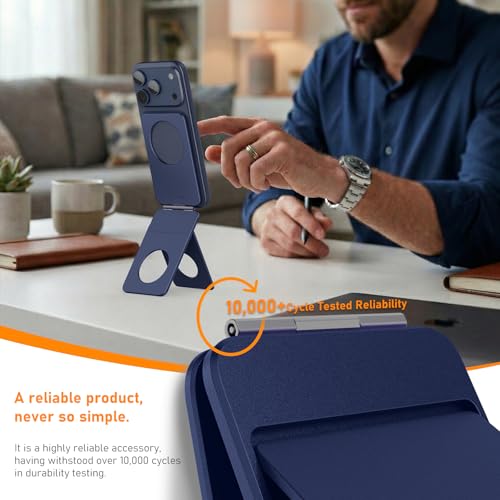 IST IDEA for Magsafe Tripod, Tripod for iPhone Lightweight Aluminum Alloy & Angle Adjustment & Strong Magnets iPhone Tripod Stand Compatible with 17/16/15/14/13/12 (Included Metal Ring) - color: Navy Blue