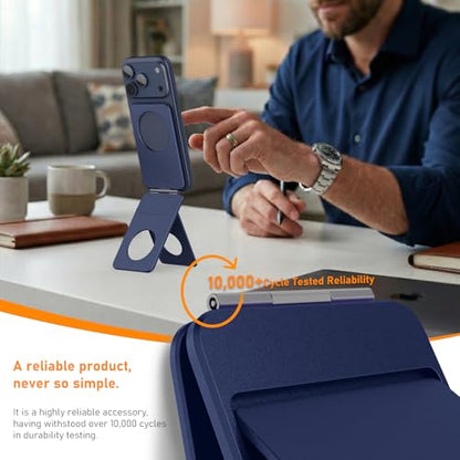 IST IDEA for Magsafe Tripod, Tripod for iPhone Lightweight Aluminum Alloy & Angle Adjustment & Strong Magnets iPhone Tripod Stand Compatible with 17/16/15/14/13/12 (Included Metal Ring) - color: Navy Blue