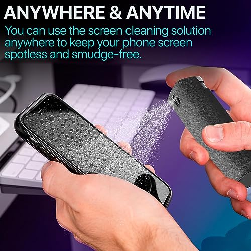 Screen Cleaner Spray (16oz + mini Cleaner) – Best Large Cleaning Kit for LCD LED OLED TV, Smartphone, iPad, Laptop, Touchscreen, Computer Monitor, Electronic Devices, Microfiber Cloth and 2 Nozzles - size: 16 Fl Oz + 0.3 Fl Oz