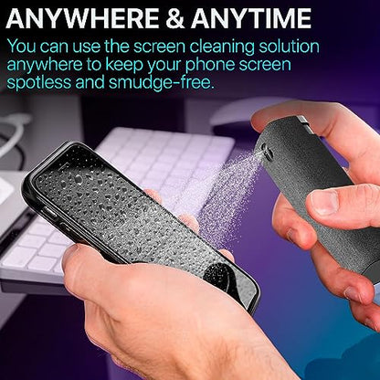 Screen Cleaner Spray (16oz + mini Cleaner) – Best Large Cleaning Kit for LCD LED OLED TV, Smartphone, iPad, Laptop, Touchscreen, Computer Monitor, Electronic Devices, Microfiber Cloth and 2 Nozzles - size: 16 Fl Oz + 0.3 Fl Oz