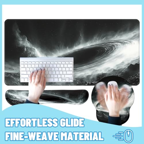 Black Hole Desk Mat Set Space Galaxy Art Large Mouse Pad with Wrist Rest 4in1 Desk Mat for Desktop Ergonomic Keyboard Wrist Support Anti-Slip Computer Ergonomic Mouse Pad Home Office Gaming - color: Black Hole