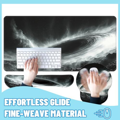 Black Hole Desk Mat Set Space Galaxy Art Large Mouse Pad with Wrist Rest 4in1 Desk Mat for Desktop Ergonomic Keyboard Wrist Support Anti-Slip Computer Ergonomic Mouse Pad Home Office Gaming - color: Black Hole