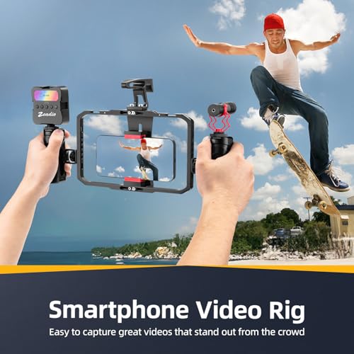 Zeadio Smartphone Video Rig, Aluminum Phone Cage with Dual Side Handles & Top Handle, Handheld Stabilizer for All Phones, Perfect for Vlogging YouTube TikTok Live Streaming etc - style: With Top-Handle