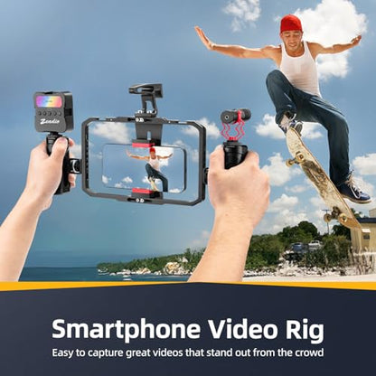 Zeadio Smartphone Video Rig, Aluminum Phone Cage with Dual Side Handles & Top Handle, Handheld Stabilizer for All Phones, Perfect for Vlogging YouTube TikTok Live Streaming etc - style: With Top-Handle