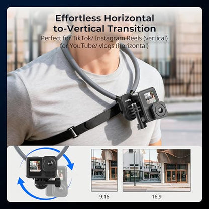 SMALLRIG Neck Mount for Action Camera with Adjustable Chest Strap, 2-Prong Interface Chest Mount for GoPro Hero 13/12/11/10/9, for DJI Osmo 360/Nano/Action 6/5 pro/4/3, for Insta360 Ace Pro 2-5596 - style: for Action Camera